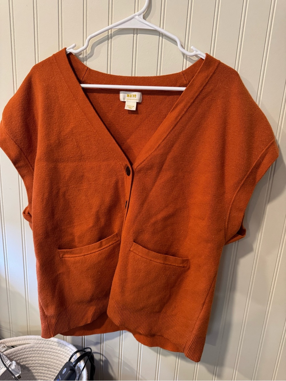 Maeve Burnt Orange V-Neck Short Sleeve Cardigan